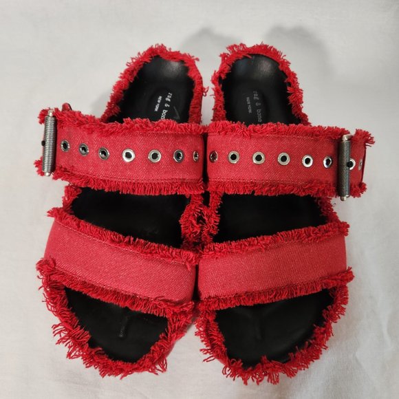 rag & bone Shoes - RAG & BONE Evin Frayed Red Denim Slide Platform Sandals Size 38 US 8 Never Worn!